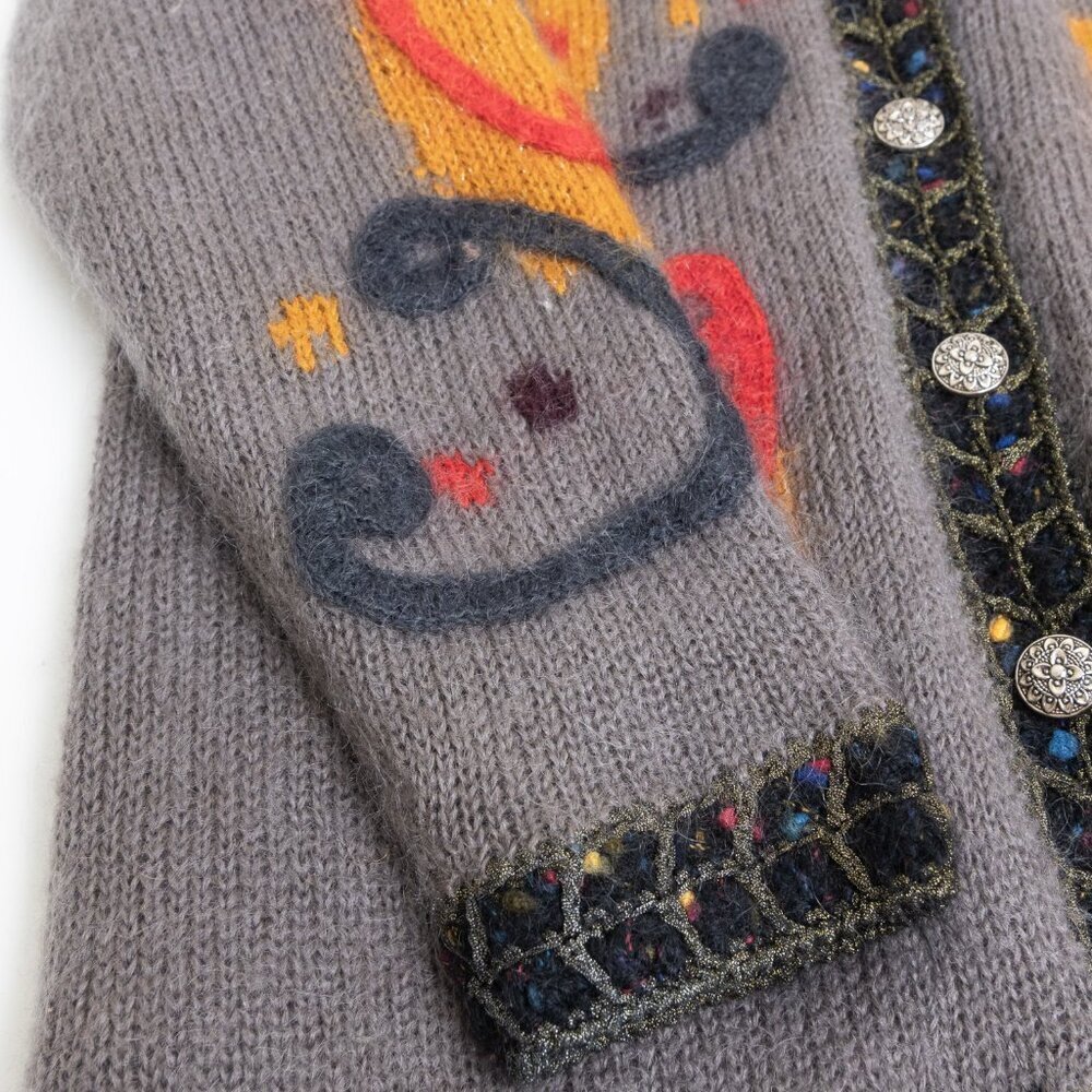 Vintage Mohair Wool Blend Cardigan Jacket Beaded Gray Multicolor June Bride - Picture 8 of 15